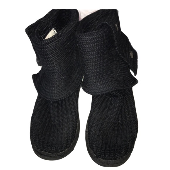 Black Knit Classic Cardy Button Ugg Boots Size 8 - Picture 1 of 3